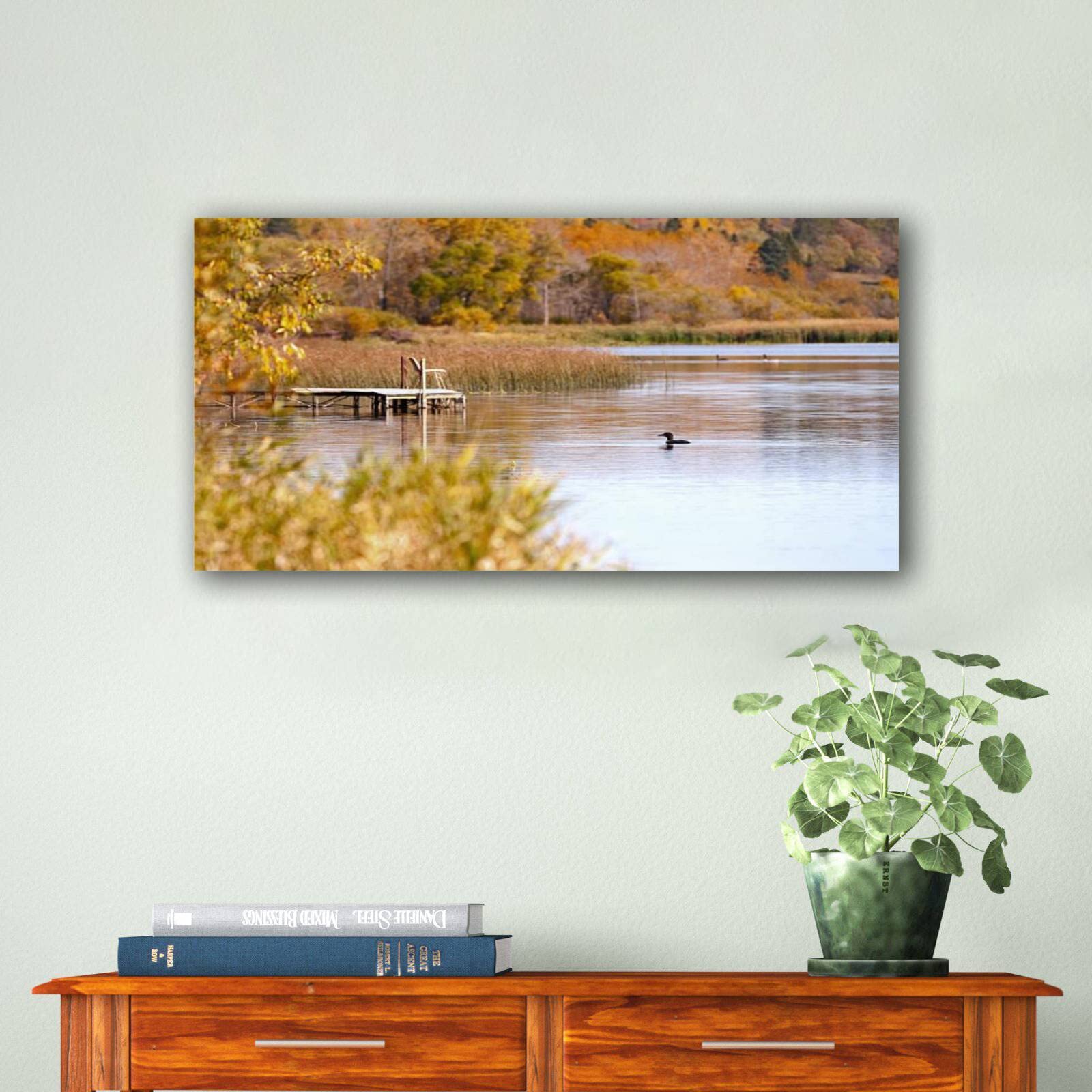 Large Wall Art Loon on a Lake Painting Poster Print on Canvas Artwork for Living Room Bedroom Stretched and Framed Ready to Hang 20”x40”