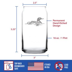 Loon Beer Can Pint Glass - Fun Bird Themed Gifts and Decor for Men & Women - 16 oz Glasses