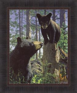 home cabin décor stump jumper by bruce miller 20x24 black bear mama cub woods framed art print picture