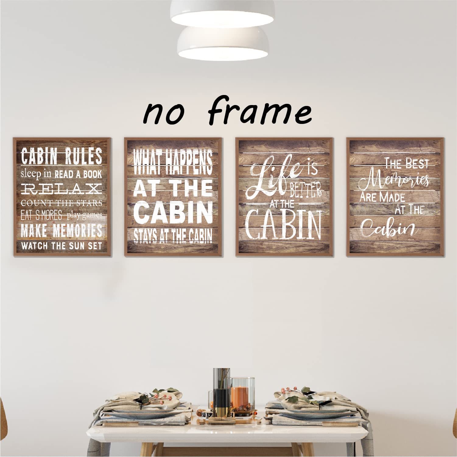 VNWEK Cabin Rules Life Is Better At The Cabin Wood Grain Wall Art Poster Prints Unframed 8”x10”Set Of 4,Cabin Themed Decorations for Home Cabin Front Porch Lake House Porch,Cabin Lovers Gifts