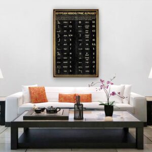 Egyptian Hieroglyphic Alphabet Wall Art Knowledge Poster Landscape Living Room Decoration Ideas Pictures for Bedroom Canvas Colouring (16x24inch(40x60cm),Framed)