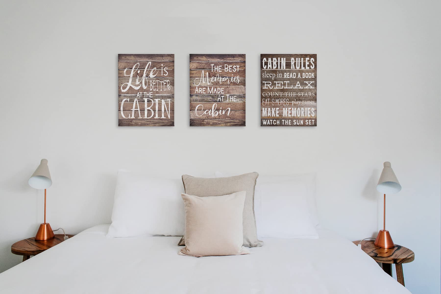 Cabin Rules Life Is Better At The Cabin Canvas Wall Art Prints Artwork Signs Framed for Cabin Front Porch Wall Decor Home Decor,11 X 14 inch Set Of 3,Housewarming Gift,Lake Cabin Canvas Wall Decor