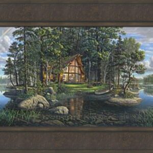 Freedom's Promise Trilogy by Kim Norlien 18x42 God Bless America Rainbow Eagle Bears Log Cabin Lake Hidden Objects Framed Art Print Picture