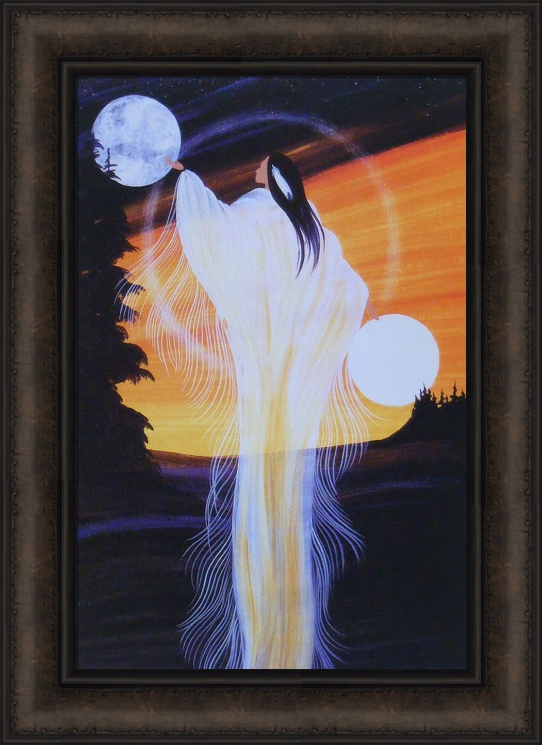 Home Cabin Décor January Moon by Betty Albert 16x22 Cree Indian Native American Woman Framed Art Print Picture