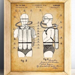 Jacques Cousteau Scuba Diving Tank Print - Great Home Beach House Wall Art, Underwater Sports Print, Marine Decorations, Great Gift for Scuba Divers, 11x14 Unframed Patent Print Poster