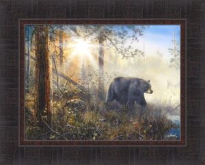 shadow in the mist by jim hansel 17x21 black bear forest sun cabin framed art print picture