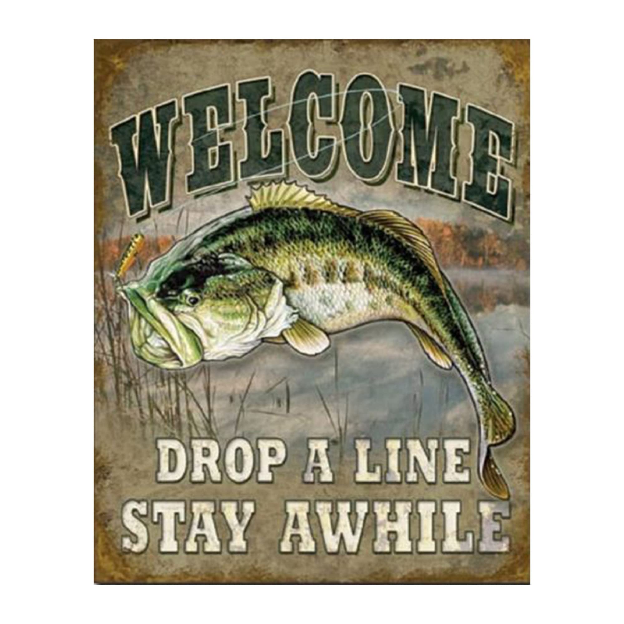 Welcome- Rustic Fishing Wall Print, Distressed Parchment Wall Art Print - Perfect Wall Decor for Home Decor, Cabin Decor, & Lake Decor. Great Gift for Fishermen-Tellin Tall Tales. Unframed - 8x10