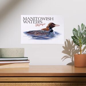 Lantern Press 8x12 Inch Art Print Wall Decor, Manitowish Waters, Wisconsin, Loon Icon