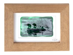 northern lights pictures - sandblasted glass - picture loons (stained glass) (13 x 18 cm (mount 10 x 15 cm), brown)