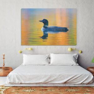 Rainbow Lake Common Loon Duck Canvas Poster Bedroom Decor Sports Landscape Office Room Decor Gift,Canvas Poster Wall Art Decor Print Picture Paintings for Living Room Bedroom Decoration 08x12inch(20x3