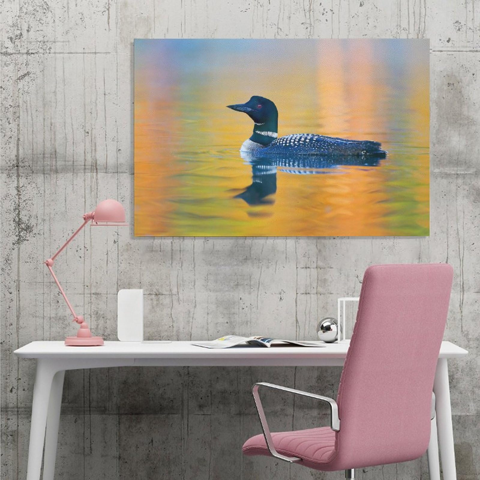 Rainbow Lake Common Loon Duck Canvas Poster Bedroom Decor Sports Landscape Office Room Decor Gift,Canvas Poster Wall Art Decor Print Picture Paintings for Living Room Bedroom Decoration 08x12inch(20x3