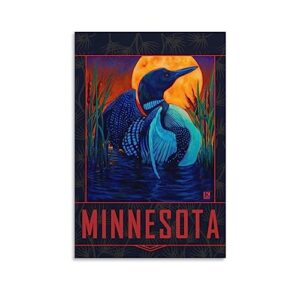 AAHARYA Modern Art Poster Minnesota Moondance Loon Art Print Poster Wall Art Decor Canvas Painting Posters And Prints Wall Art Pictures for Living Room Bedroom Decor 08x12inch(20x30cm) Unframe-style