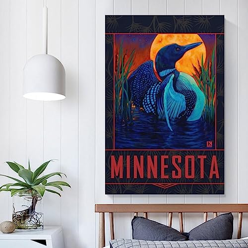 AAHARYA Modern Art Poster Minnesota Moondance Loon Art Print Poster Wall Art Decor Canvas Painting Posters And Prints Wall Art Pictures for Living Room Bedroom Decor 08x12inch(20x30cm) Unframe-style