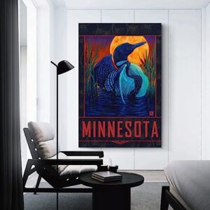 AAHARYA Modern Art Poster Minnesota Moondance Loon Art Print Poster Wall Art Decor Canvas Painting Posters And Prints Wall Art Pictures for Living Room Bedroom Decor 08x12inch(20x30cm) Unframe-style