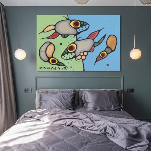 Little Loon Dances with Fish Spirit by Norval Morrisseau Prints Poster Canvas Art Poster And Wall Art Picture Print Modern Family Bedroom Decor Posters 08x12inch(20x30cm)