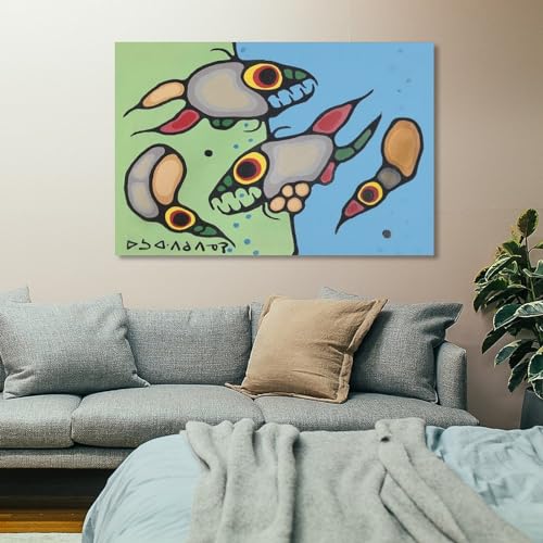 Little Loon Dances with Fish Spirit by Norval Morrisseau Prints Poster Canvas Art Poster And Wall Art Picture Print Modern Family Bedroom Decor Posters 08x12inch(20x30cm)