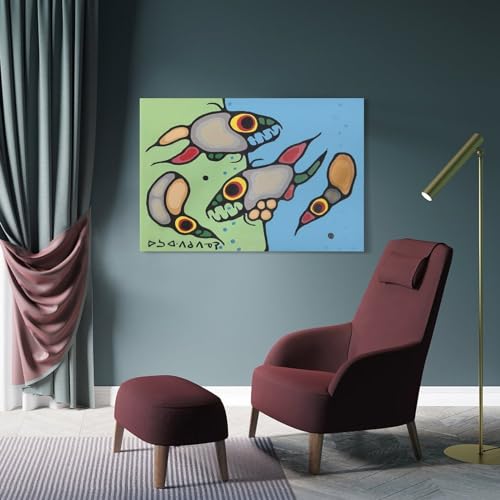 Little Loon Dances with Fish Spirit by Norval Morrisseau Prints Poster Canvas Art Poster And Wall Art Picture Print Modern Family Bedroom Decor Posters 08x12inch(20x30cm)