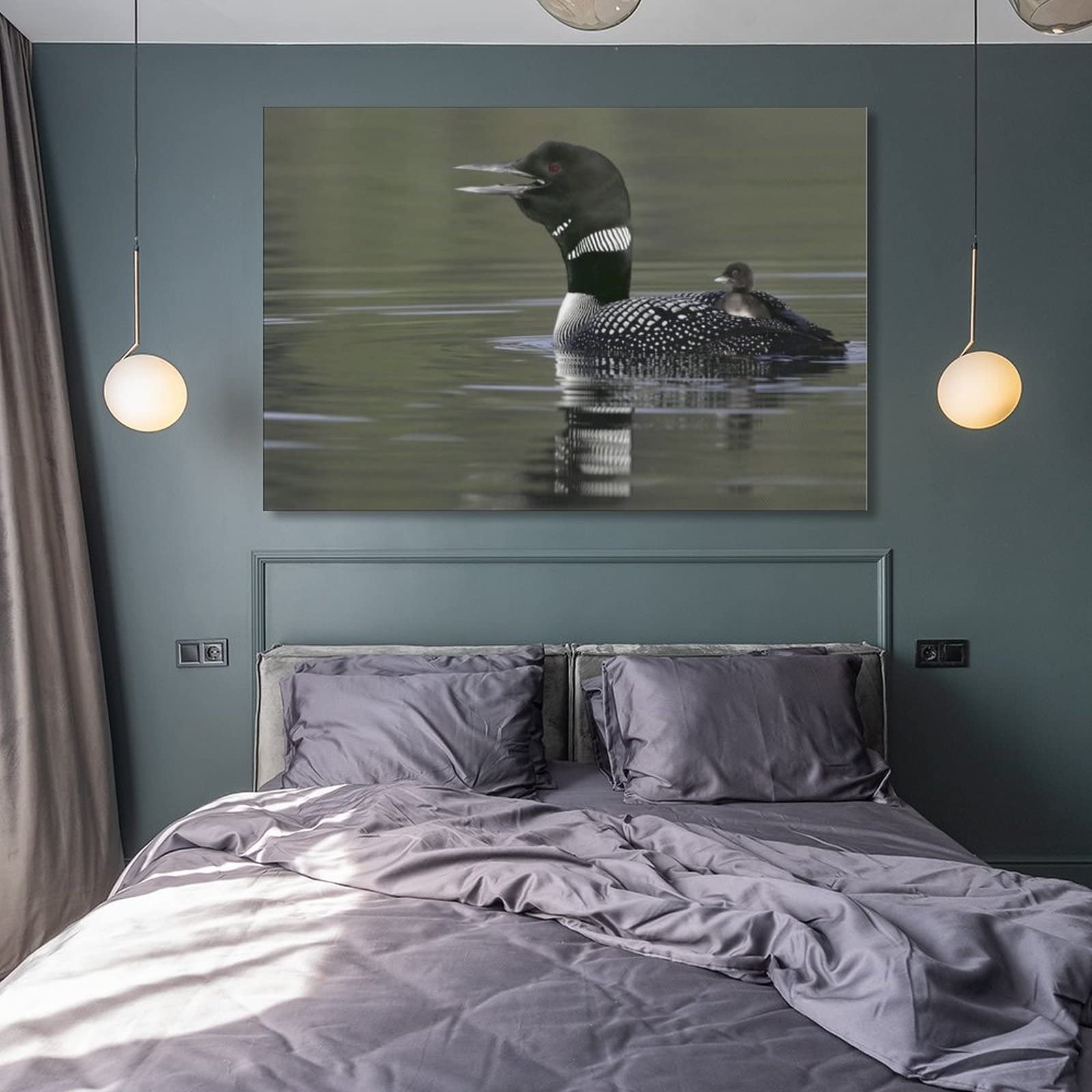 Common Loon with Chick on Water Back Call Picture Poster Wall Decoration Poster in Kamloops, British Canvas Painting Wall Art Poster for Bedroom Living Room Decor 08x12inch(20x30cm) Unframe-style