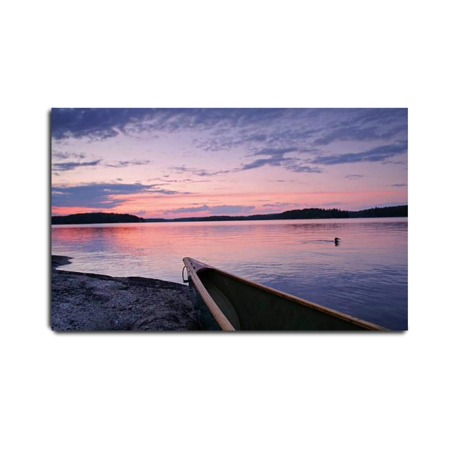 Canvas Print Pictures Wall Art Painting Loon on Loon Lake Framed & Stretched Posters Ready to Hang Home Decor Artworks - 20x32inch