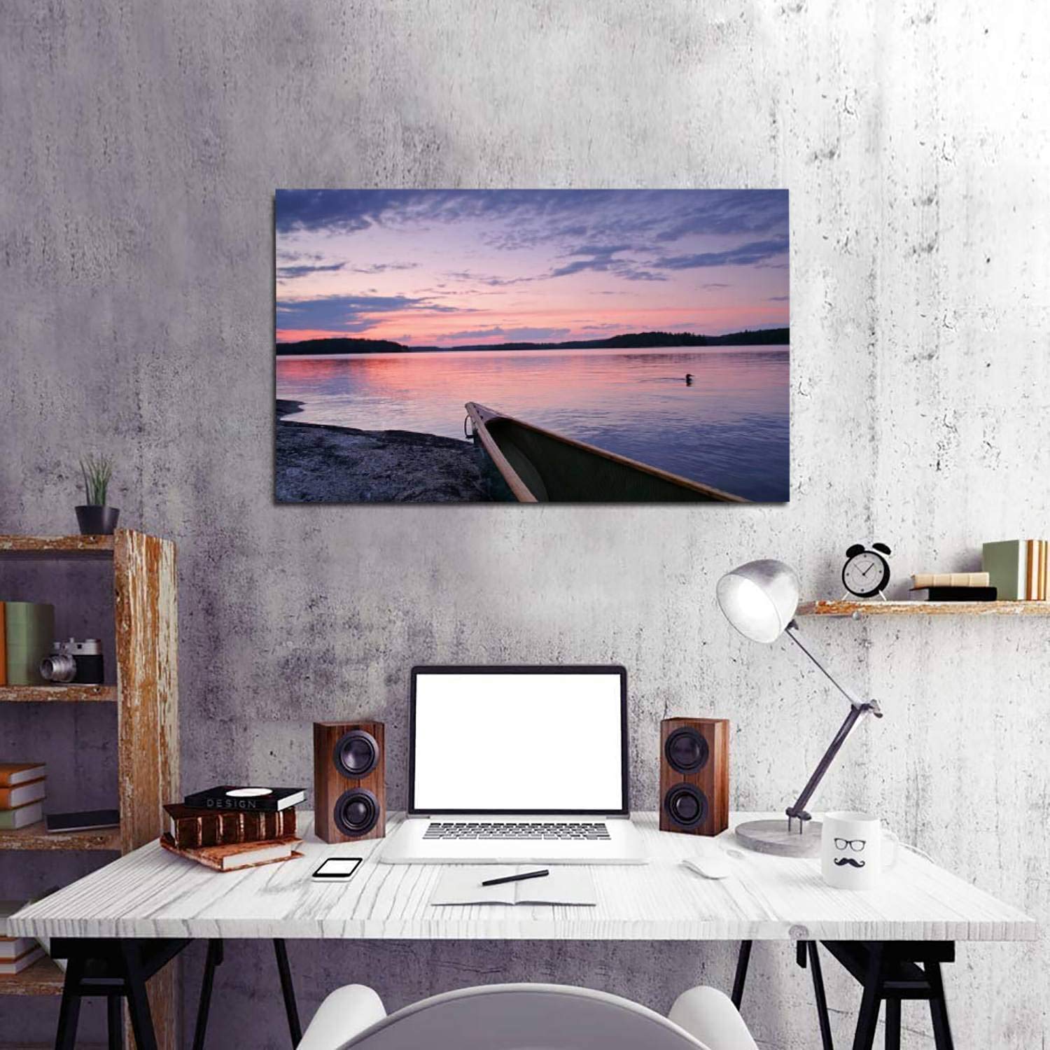 Canvas Print Pictures Wall Art Painting Loon on Loon Lake Framed & Stretched Posters Ready to Hang Home Decor Artworks - 20x32inch