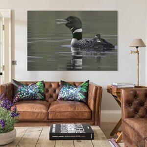 Common Loon with Chick on Water Back Call Picture Poster Wall Decoration Poster in Kamloops, British Canvas Painting Posters And Prints Wall Art Pictures for Living Room Bedroom Decor 24x36inch(60x90