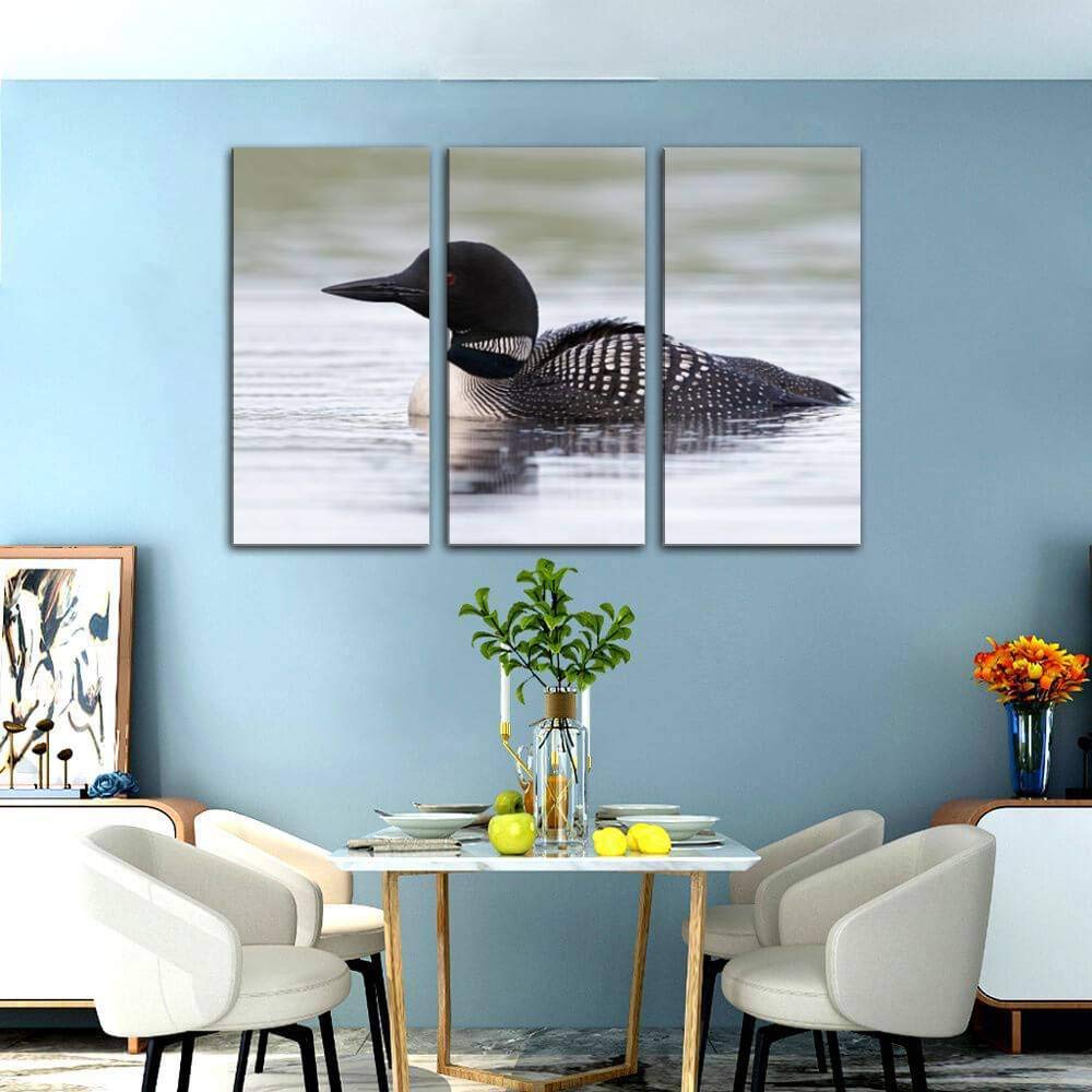 NAENRFERCX 3 Panels Wall Art Pictures Common Loon Swimming on a Lake in Summer Modern Canvas Print Paintings Artwork Framed Posters for Office Home Decor Ready to Hang, 16x32inch