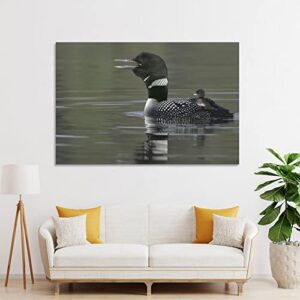 Common Loon with Chick on Water Back Call Picture Poster Wall Decoration Poster in Kamloops, British Canvas Painting Wall Art Poster for Bedroom Living Room Decor 12x18inch(30x45cm) Unframe-style