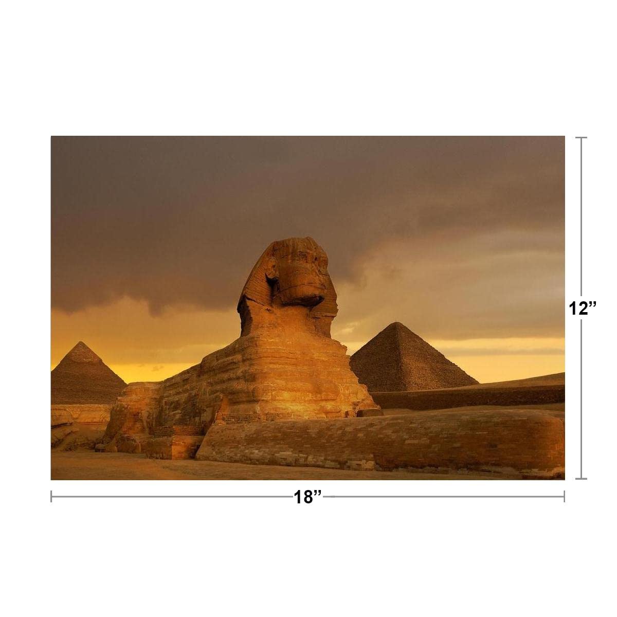 Sunset On Great Sphinx At Giza and Pyramid Complex Giza Necropolis Photo Photograph Ancient Egypt Ruins Monuments Desert Landscape Cool Wall Art Print Poster 18x12