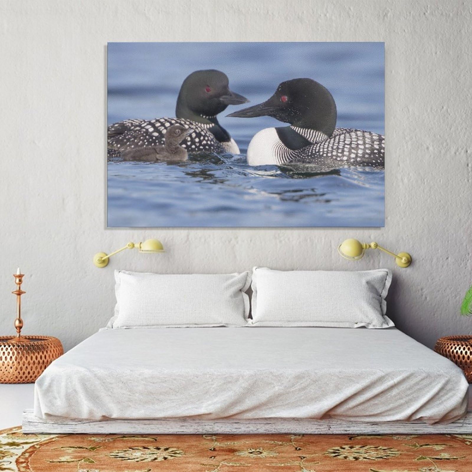 Common Loon Baby Bird Family Canvas Poster Bedroom Decor Sports Landscape Office Room Decor Gift,Canvas Poster Wall Art Decor Print Picture Paintings for Living Room Bedroom Decoration 08x12inch(20x30