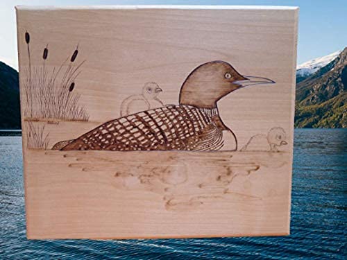 Hand Burned Pine Wood Wall Picture Loon Family with Hanger USA Custom Hand Wood Burned Finished Edge Nice looking wall Picture Living Room Bedroom Bathroom Wall Decor