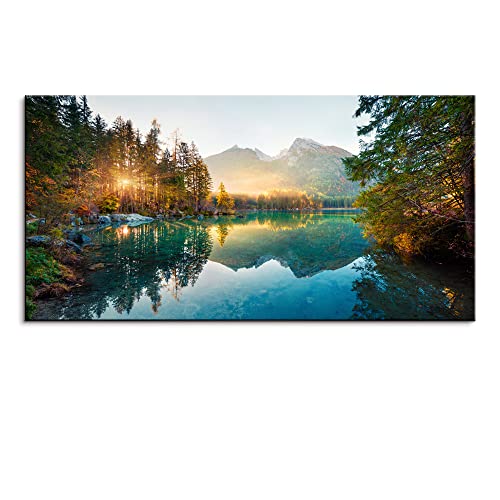 Autumn Lake Large Stretched Canvas Wall Art For Living Room Bedroom Home Decoration,Mordern Morning Sunrise View Print Picture Painting Decor Giclee Artwork,Gallery Wrapped Gift,Inner Frame(24x48)