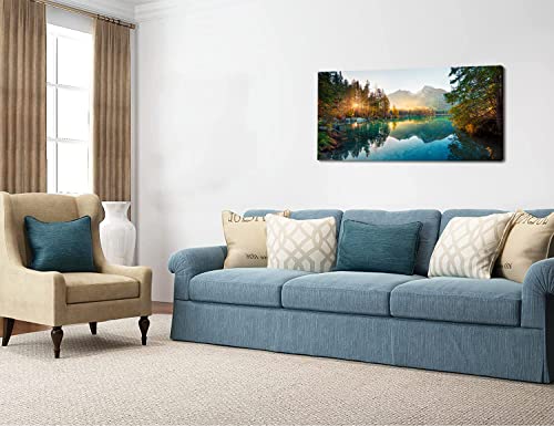 Autumn Lake Large Stretched Canvas Wall Art For Living Room Bedroom Home Decoration,Mordern Morning Sunrise View Print Picture Painting Decor Giclee Artwork,Gallery Wrapped Gift,Inner Frame(24x48)