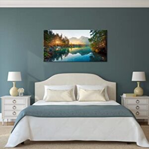 Autumn Lake Large Stretched Canvas Wall Art For Living Room Bedroom Home Decoration,Mordern Morning Sunrise View Print Picture Painting Decor Giclee Artwork,Gallery Wrapped Gift,Inner Frame(24x48)