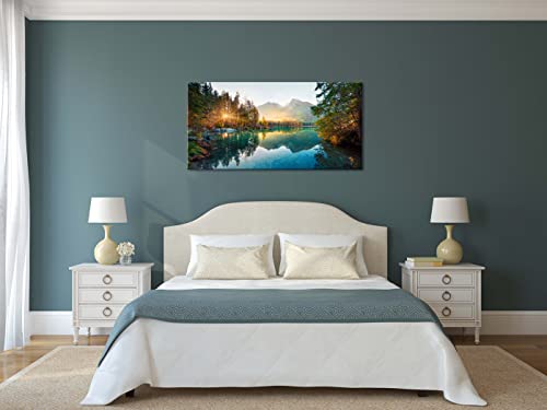 Autumn Lake Large Stretched Canvas Wall Art For Living Room Bedroom Home Decoration,Mordern Morning Sunrise View Print Picture Painting Decor Giclee Artwork,Gallery Wrapped Gift,Inner Frame(24x48)