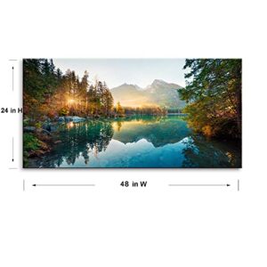 Autumn Lake Large Stretched Canvas Wall Art For Living Room Bedroom Home Decoration,Mordern Morning Sunrise View Print Picture Painting Decor Giclee Artwork,Gallery Wrapped Gift,Inner Frame(24x48)