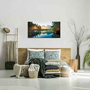 Autumn Lake Large Stretched Canvas Wall Art For Living Room Bedroom Home Decoration,Mordern Morning Sunrise View Print Picture Painting Decor Giclee Artwork,Gallery Wrapped Gift,Inner Frame(24x48)