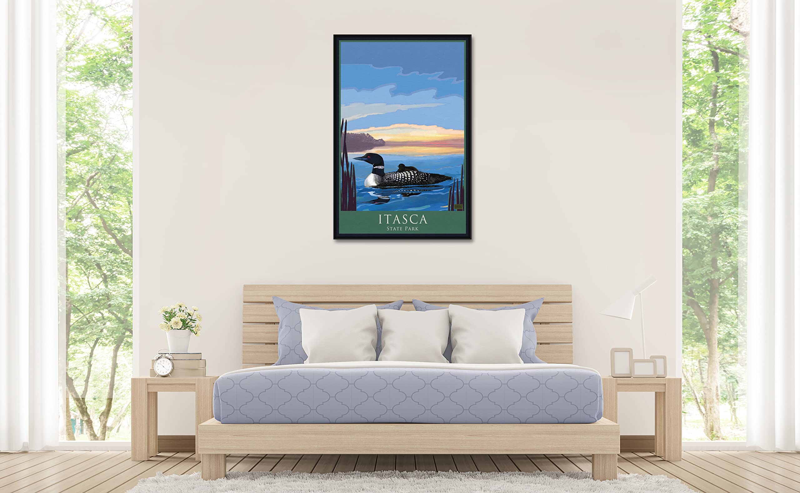 Itasca State Park Loon & Chick Professionally Framed Giclee Archival Canvas Wall Art for Home & Office by Artist Joanne Kollman 30" x 45"