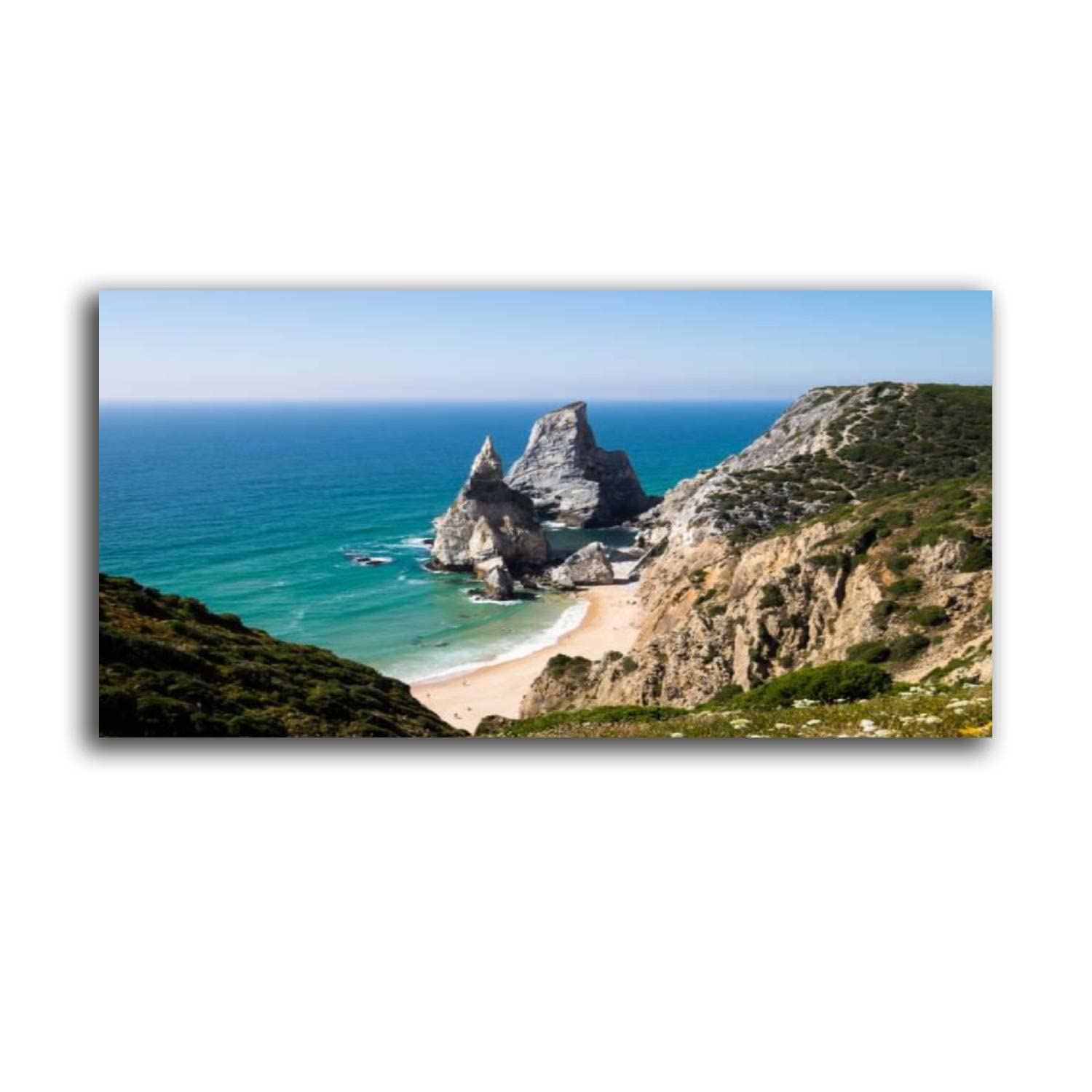 Framed Canvas Wall Art Print On Canvas Praia da Ursa beach on a sunny day Portugal Pictures Posters Artwork for Living Room Bedroom Ready to Hang Wall Decor 20X40