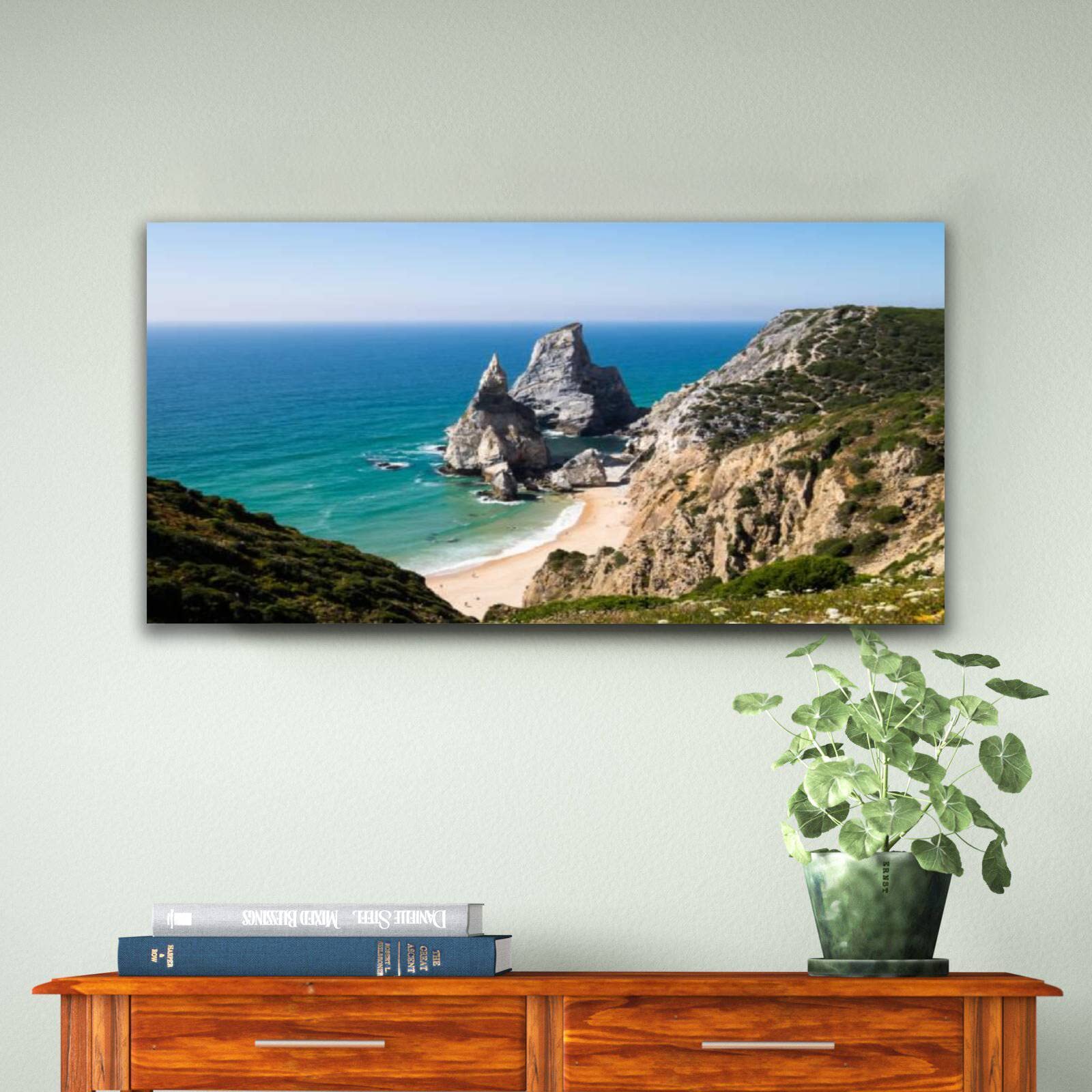 Framed Canvas Wall Art Print On Canvas Praia da Ursa beach on a sunny day Portugal Pictures Posters Artwork for Living Room Bedroom Ready to Hang Wall Decor 20X40