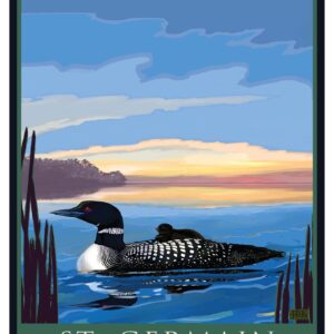 St Germain Wisconsin Loon & Chick Giclee Art Print Poster from Illustration by Artist Joanne Kollman 9" x 12"