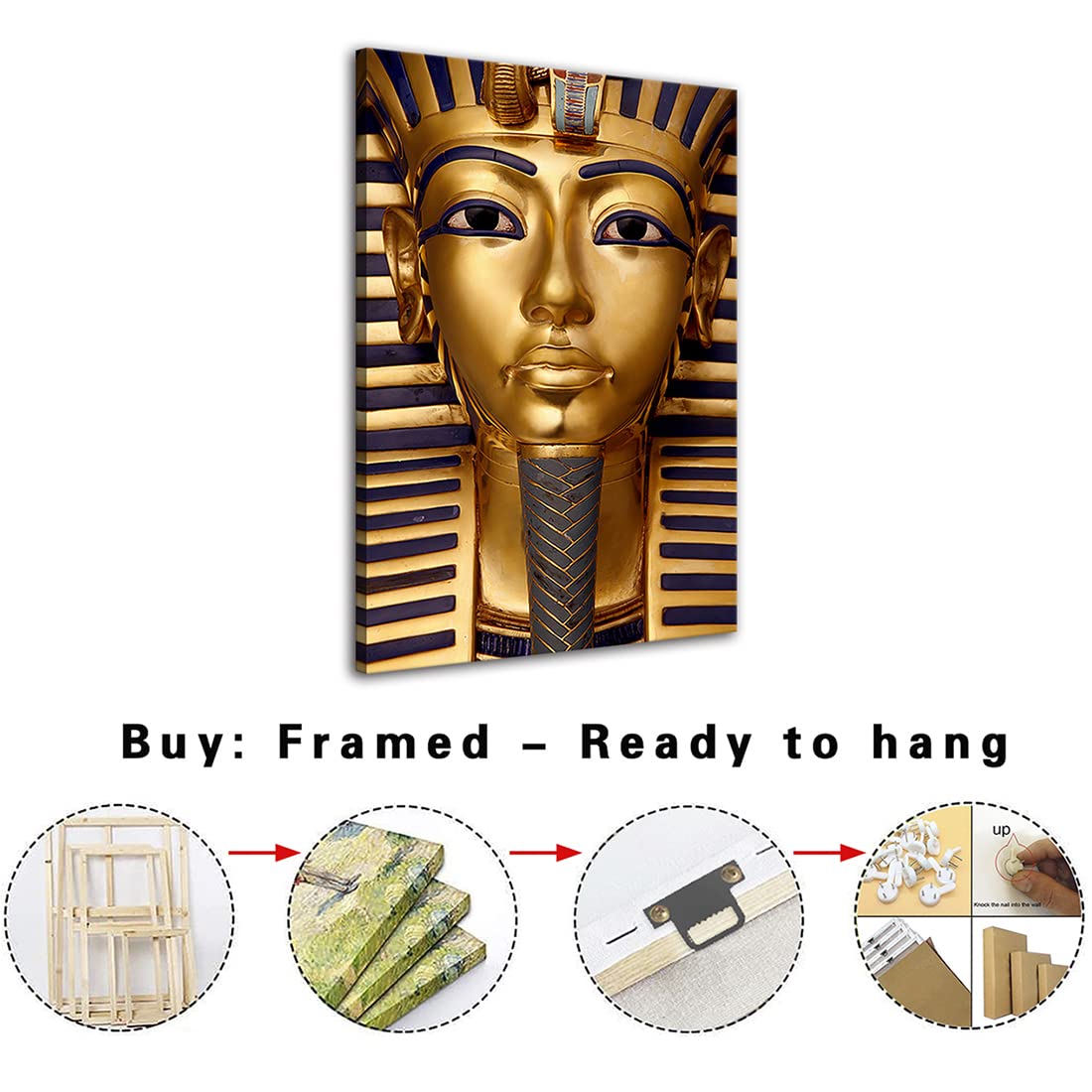 Ancient Egyptian Pharaoh Canvas Painting Poster Golden Tutankhamun Prints Mural Poster Home Bedroom Decoration Painting Canvas Painting Posters and Prints Wall Art Pictures for Living Room (Framed-style,16x24inch/40x60cm)