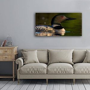 Large Wall Art Loon with red glow in eye Painting Poster Print on Canvas Artwork for Living Room Bedroom Stretched and Framed Ready to Hang 20”x40”