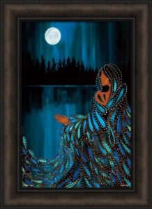 spirit of the north by betty albert 16x22 native american indian woman full moon lake framed art print wall décor picture