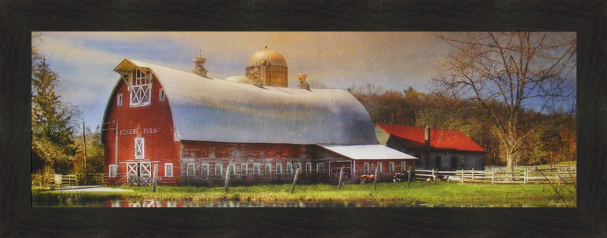 Home Cabin Décor Starr Farm by Lori Deiter 16x40 Framed Art Print Picture Red Barn Silo Pond Star Photo Country Farm