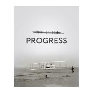 progress- inspirational quotes wall art, this black & white vintage airplane picture print motivational art decor is ideal for home, office, classroom, gym, great gift for motivation, unframed- 8x10