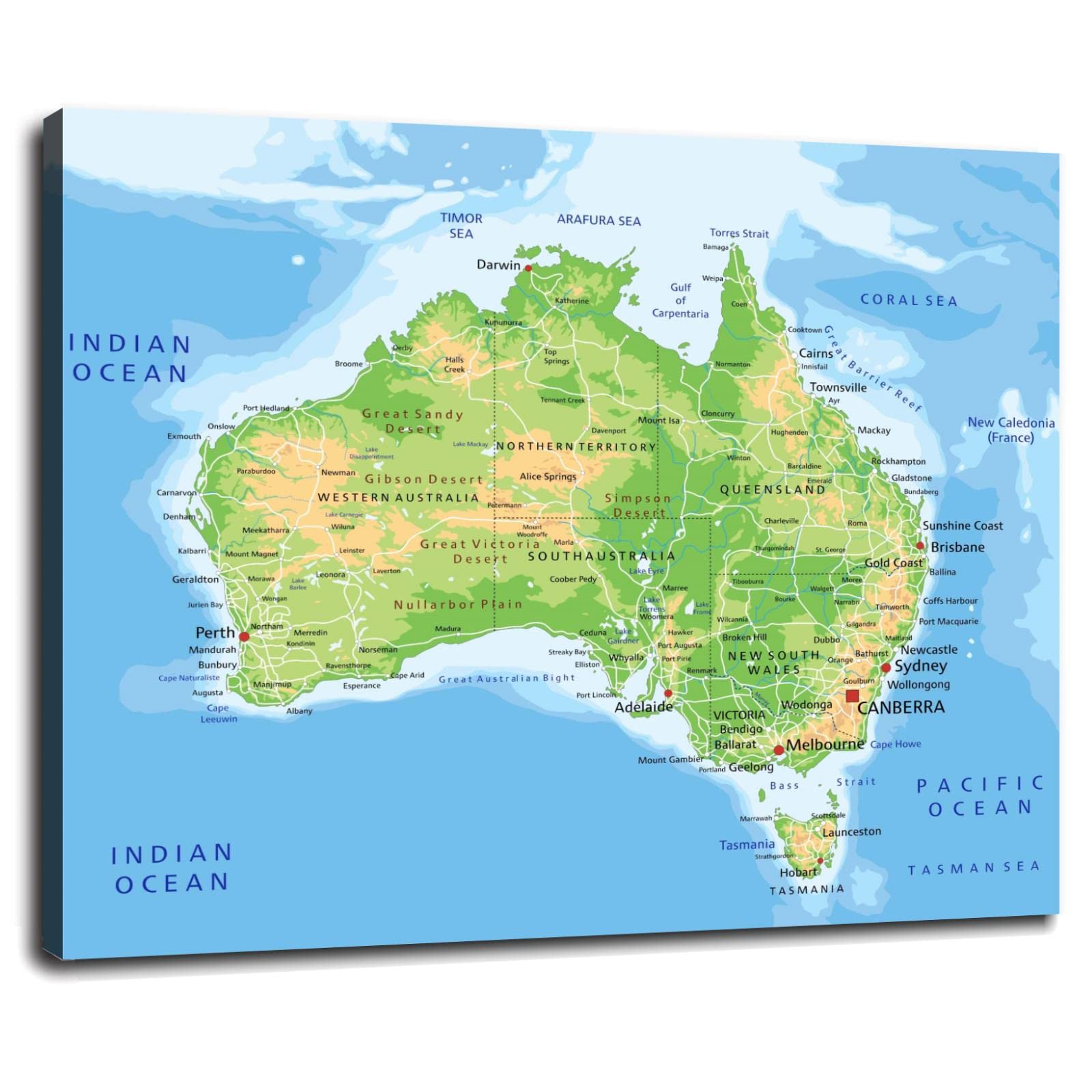 Map Of Australia, Photo Poster Print Art Wall Art Canvas Prints Poster For Home Office Decorations With Framed 16"x12"