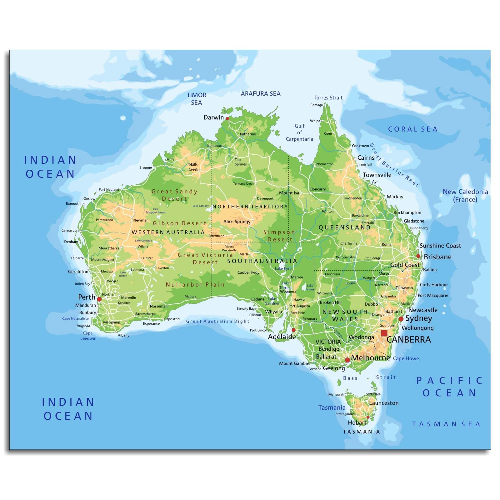 Map Of Australia, Photo Poster Print Art Wall Art Canvas Prints Poster For Home Office Decorations With Framed 16"x12"