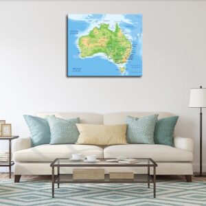 Map Of Australia, Photo Poster Print Art Wall Art Canvas Prints Poster For Home Office Decorations With Framed 16"x12"