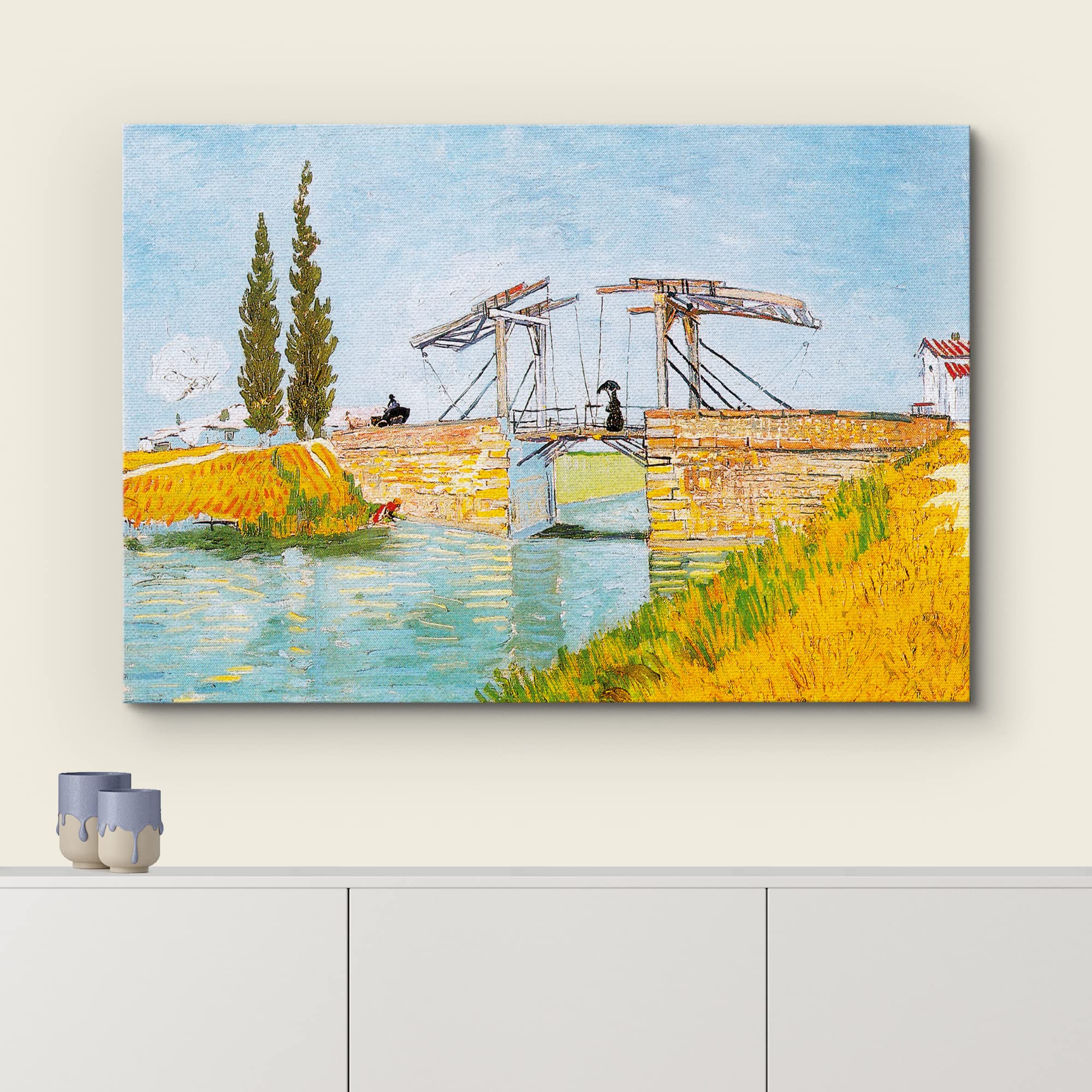 wall26 Canvas Print Wall Art Langlois Bridge at Arles by Master Artist Vincent Van Gogh Nature Wilderness Illustrations Fine Art Relax/Calm Multicolor for Living Room, Bedroom, Office - 24"x36"