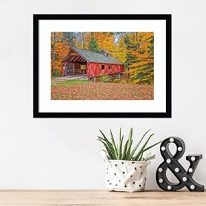 Amanti Art Framed Wall Art Print (21x16) Loon Song Covered Bridge by Gail Howarth Framed Poster for Wall Decor, Living Room, Bedroom, Bathroom, Kitchen, Office or Business Artwork from WI, USA